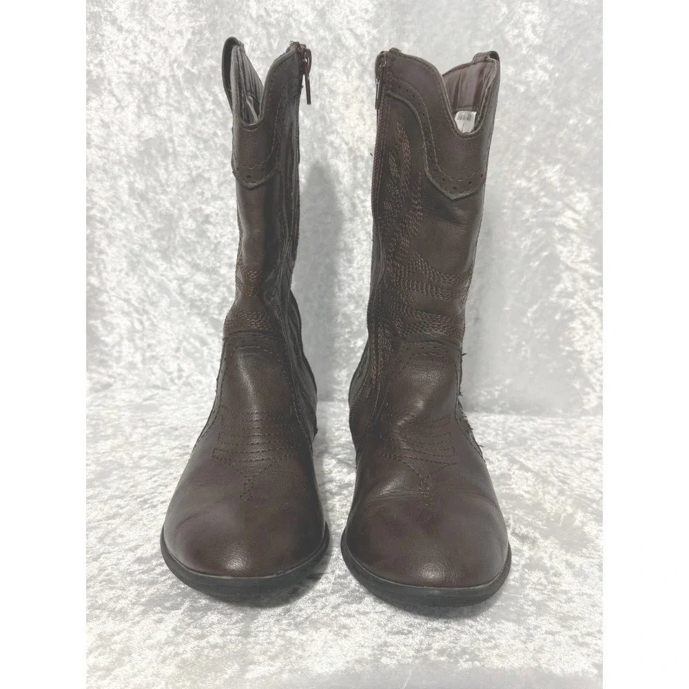 Dream Pairs Girls Dark Brown Western Cowboy Boots Side Zipper Embroidered Size 1